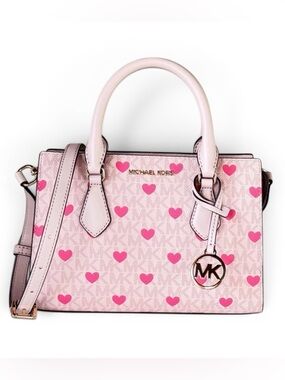 New Michael Kors Sheila Small Satchel Shoulder Crossbody Bag Hearts Pink